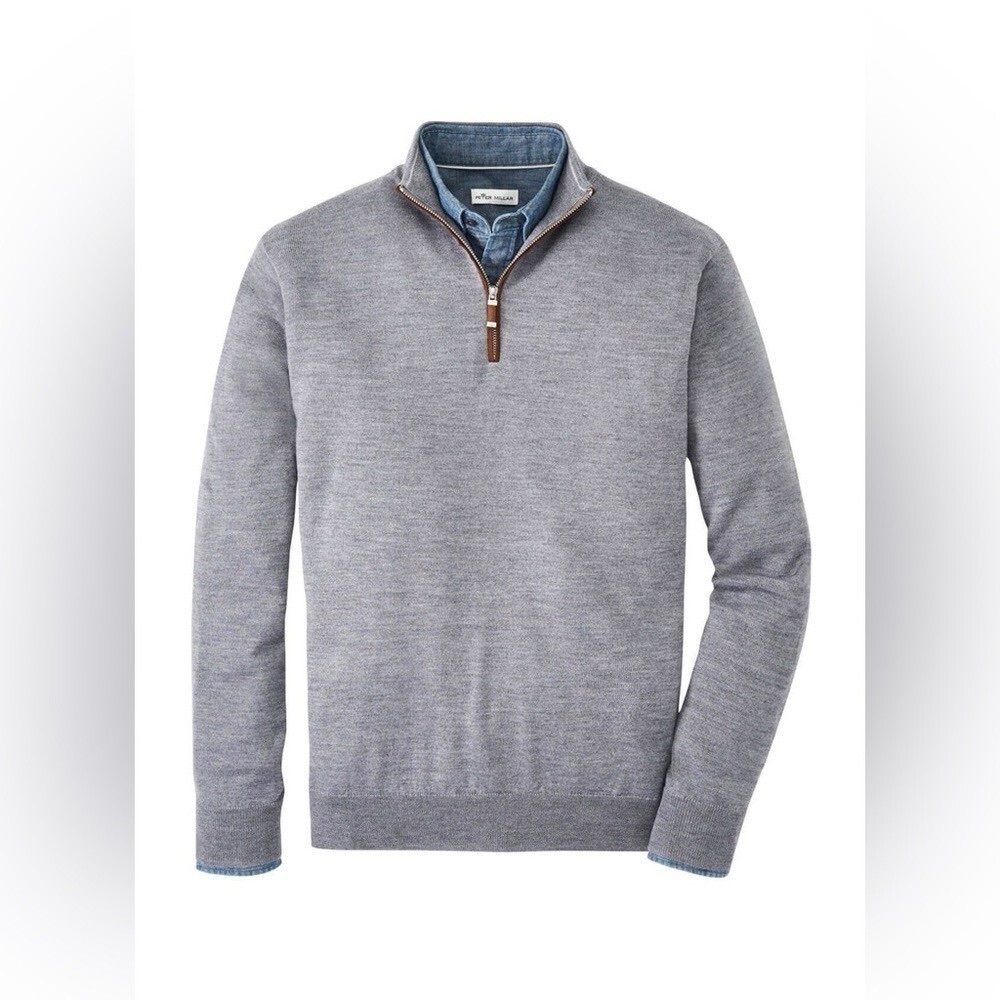 Peter Millar Autumn Crest Merino Wool Suede Trim Quarter-Zip Sweater XXL $248